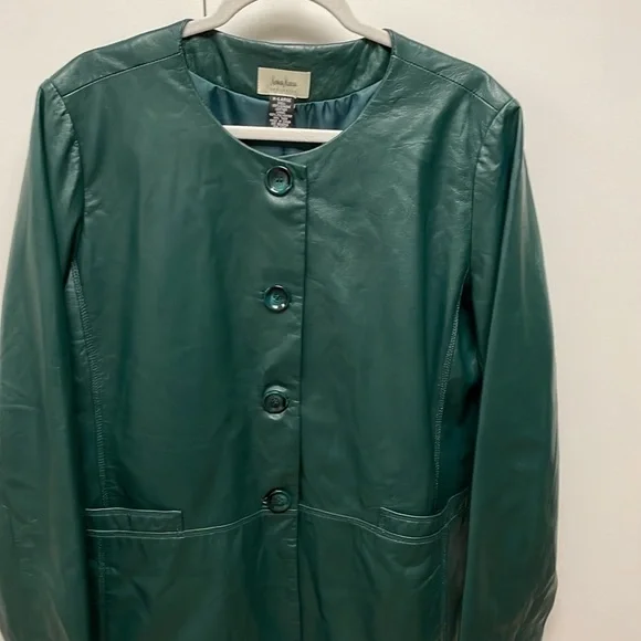Neimann Marcus Basic Women’s Long Leather Coat, Pine Green Size XL - Picture 5 of 15